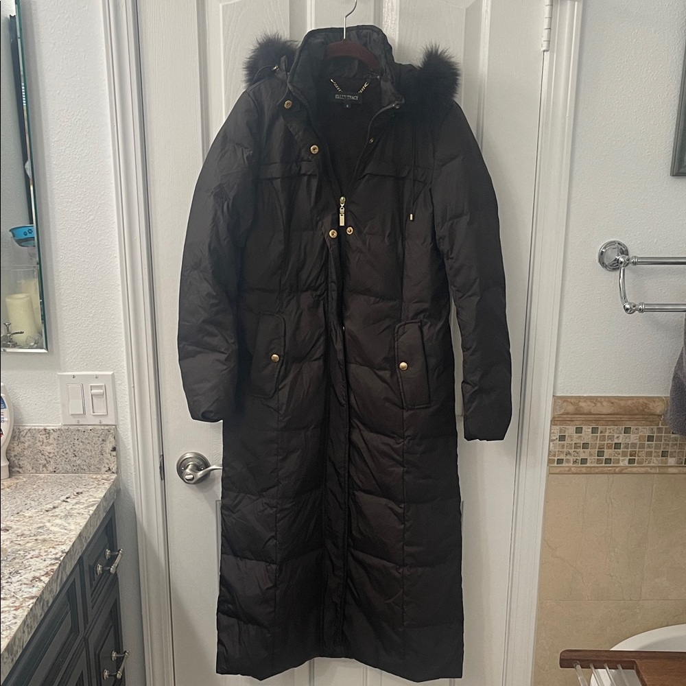 Ellen Tracy Black Puffer Coat with Fur Hood